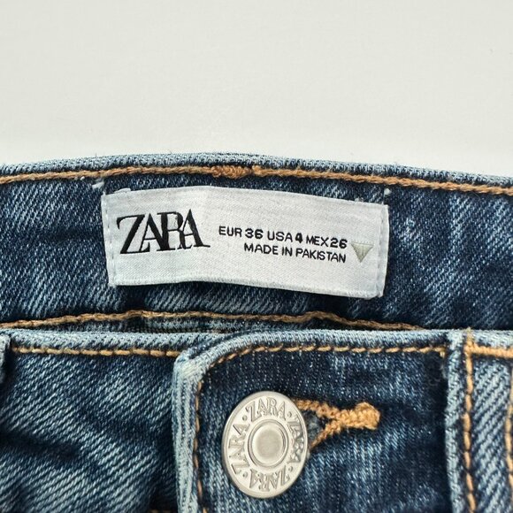 Zara Kick Boot Crop Raw Hem Women's size 4 Dark Wash Blue Denim Jeans - Picture 3 of 4